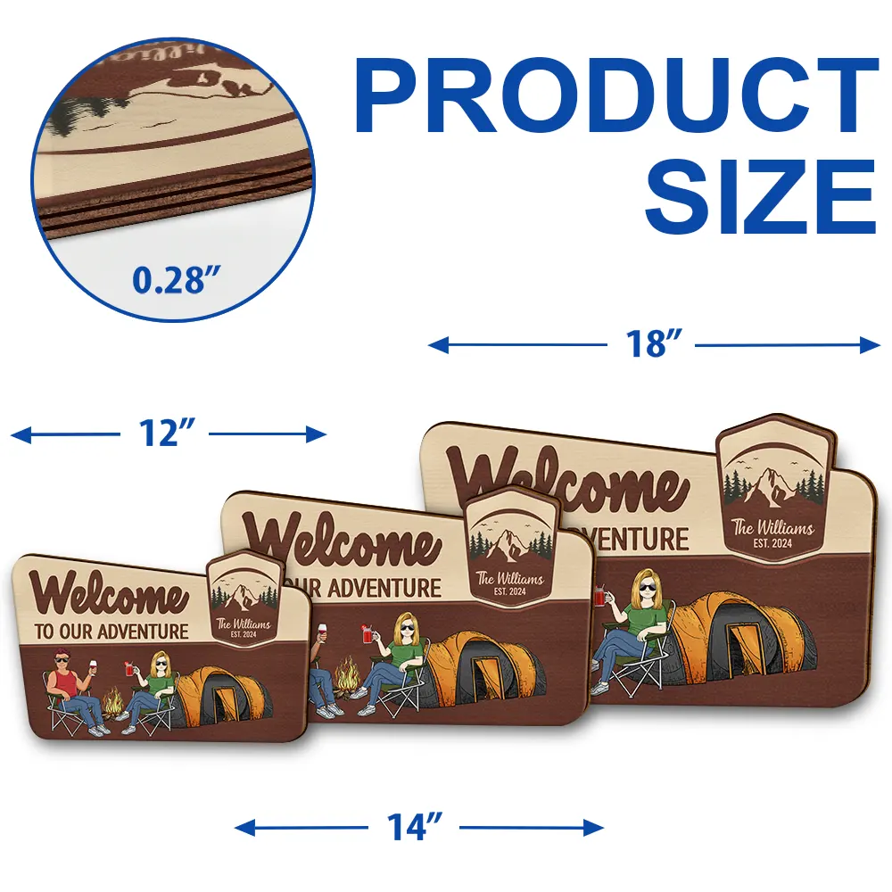 Camping Couple Welcome To Our Adventure - Personalized Custom Shaped Wood Sign - Image 5