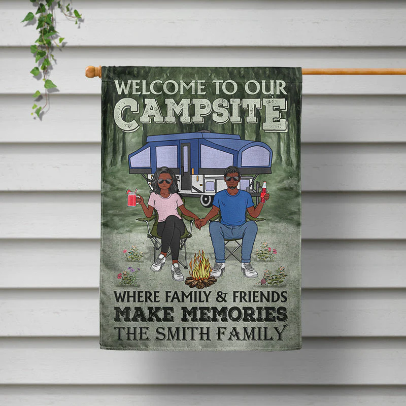 Camping Couple Welcome To Our Campsite - Gift For Couples - Personalized Custom Flag - Image 2