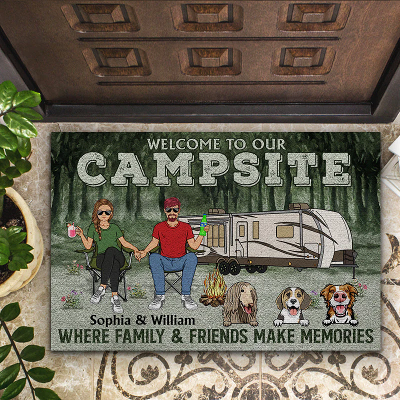 Camping Couple Welcome To Our Campsite - Gift For Dog Lovers - Personalized Custom Doormat - Image 2