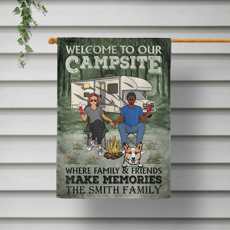 Camping Couple Welcome To Our Campsite - Gift For Dog Lovers - Personalized Custom Flag - Image 2