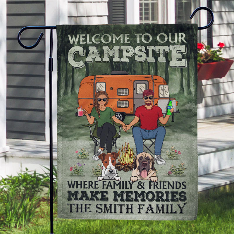 Camping Couple Welcome To Our Campsite - Gift For Dog Lovers - Personalized Custom Flag - Image 3