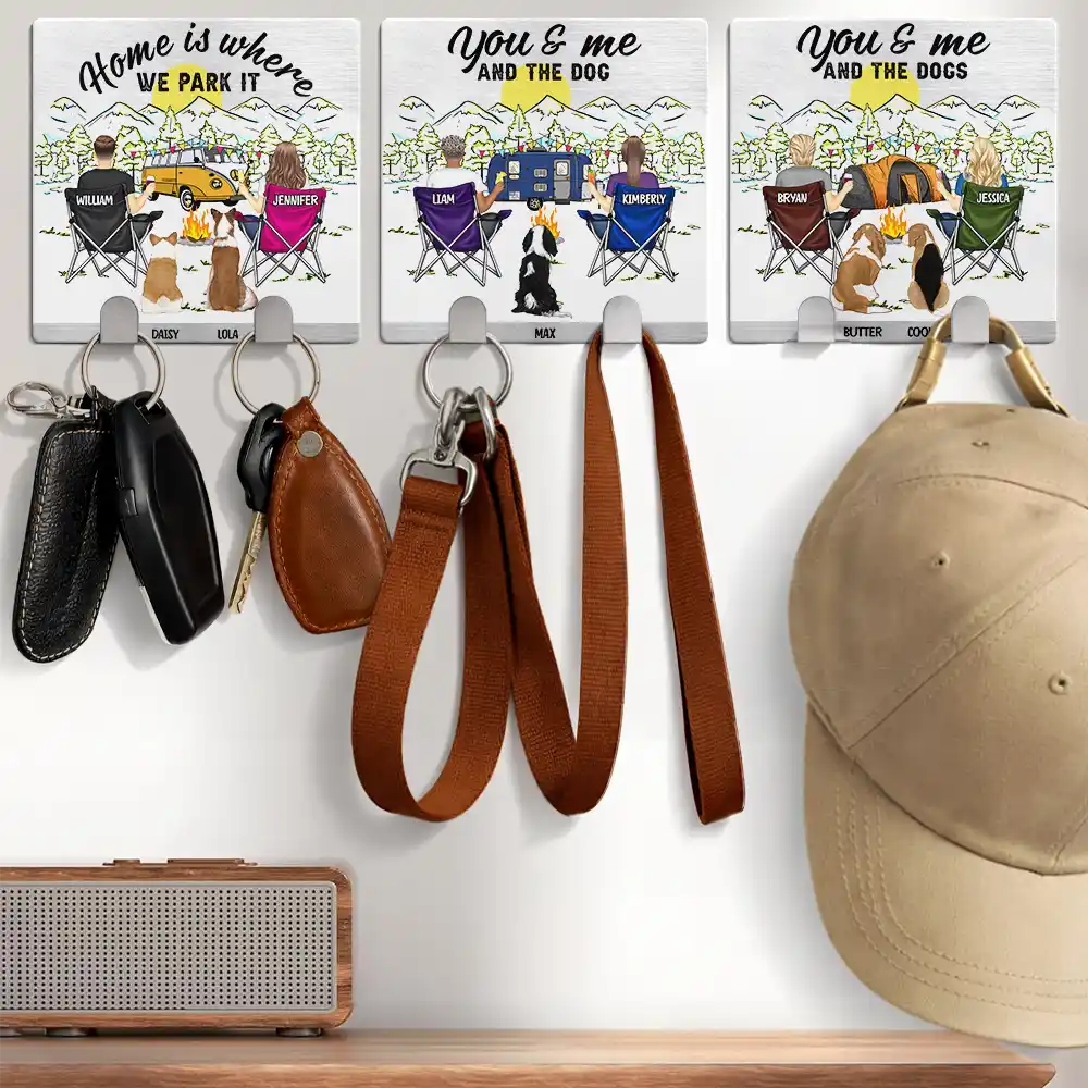 Camping Couple You And Me And The Dogs Back - Personalized Mini Key Hook - Image 3