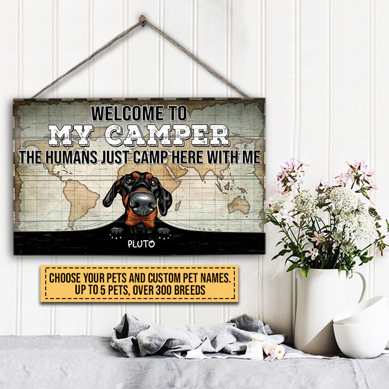 Camping Dog, Cat, Pet, Camp, Welcome To Our Camper Custom Wood Rectangle Sign - Image 2