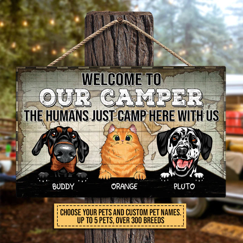 Camping Dog, Cat, Pet, Camp, Welcome To Our Camper Custom Wood Rectangle Sign - Image 4