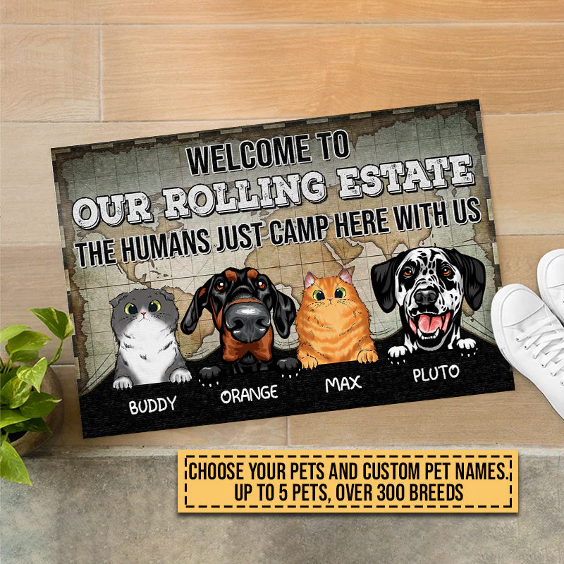 Camping Dog, Cat, Pet, Camper, RVs, Welcome Rolling Estate Custom Doormat - Image 5