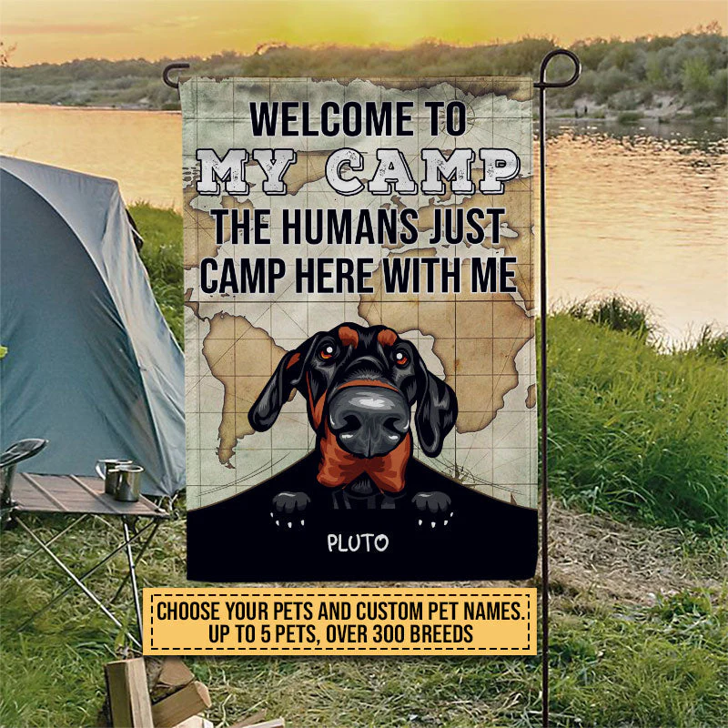Camping Dog, Cat, Pet, Camper, Welcome To Our Camp Custom Flag - Image 3