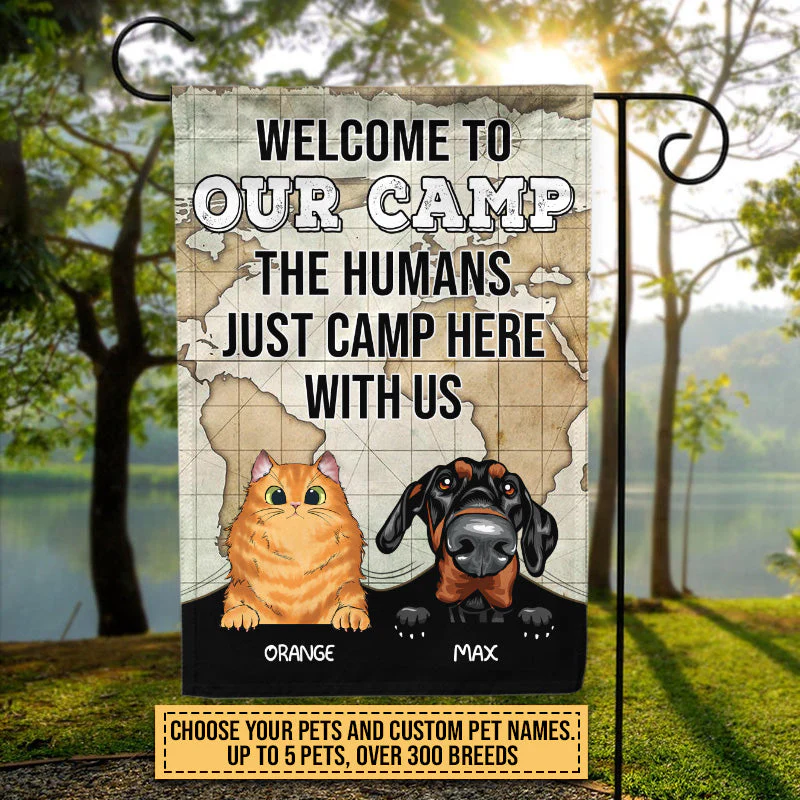 Camping Dog, Cat, Pet, Camper, Welcome To Our Camp Custom Flag - Image 4