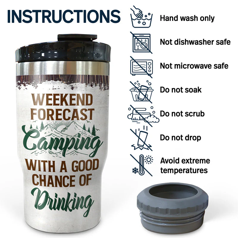 Camping Family Best Friends Weekend Forecast Camping With A Good Chance Of Drinking - Camping Gift - Personalized Custom Triple 3 In 1 Can Cooler - Image 5