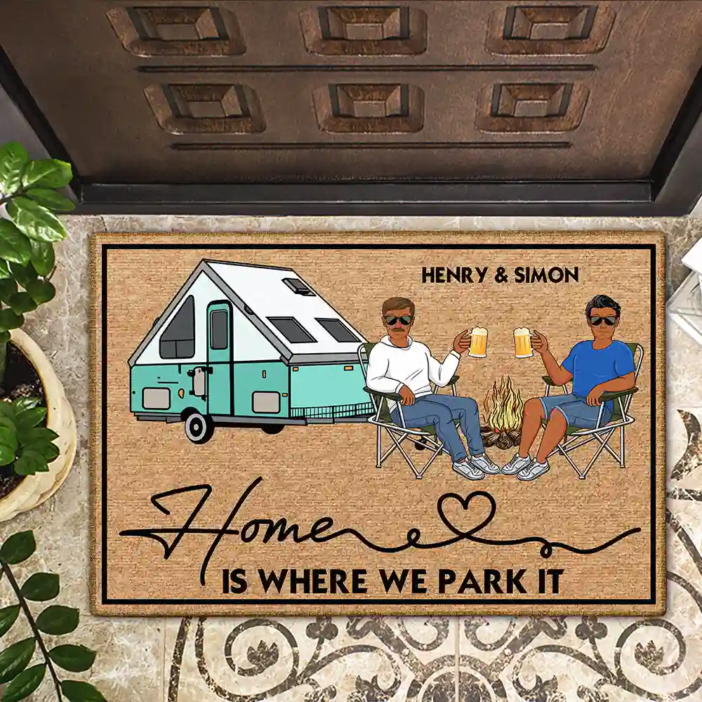 Camping Family Couple Home Is Where We Park It - Personalized Doormat - Image 2
