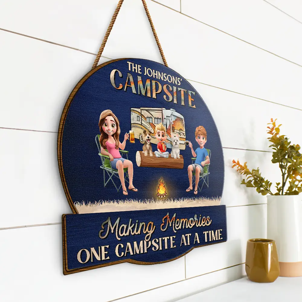 Camping Family Making Memories 3D Effect - Personalized Custom Shaped Wood Sign - Image 2