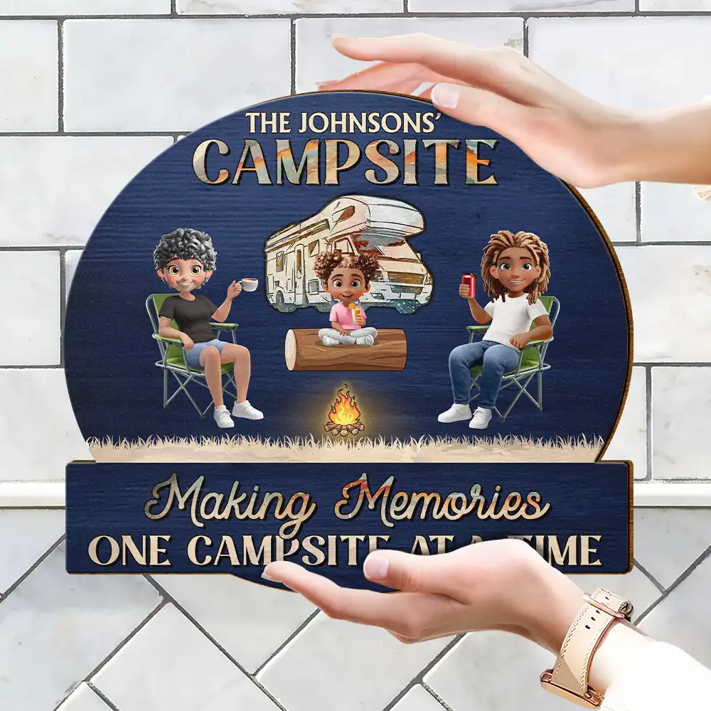 Camping Family Making Memories 3D Effect - Personalized Custom Shaped Wood Sign - Image 4
