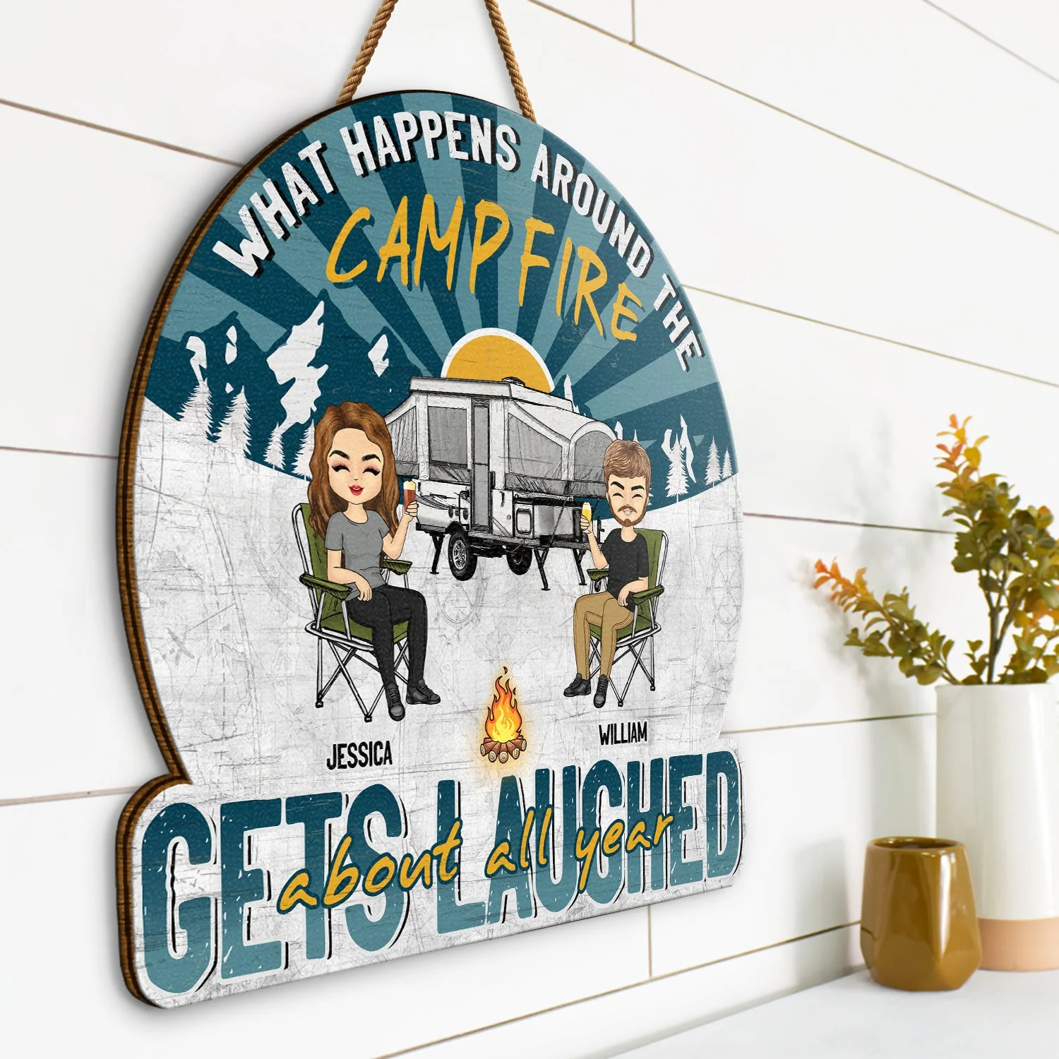 Camping Gets Laughed About All Year - Gift For Bestie - Personalized Custom Shaped Wood Sign - Image 2