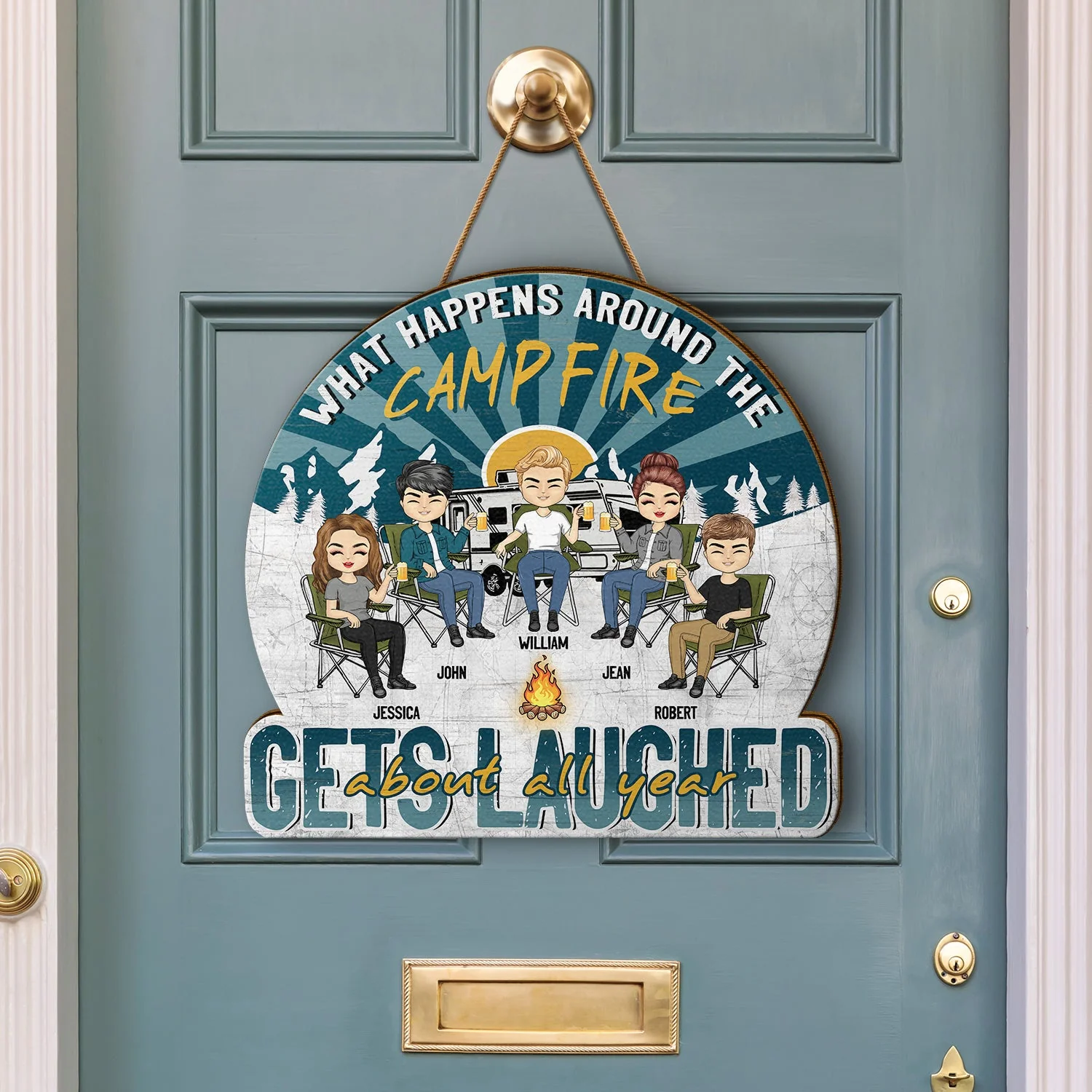 Camping Gets Laughed About All Year - Gift For Bestie - Personalized Custom Shaped Wood Sign - Image 3