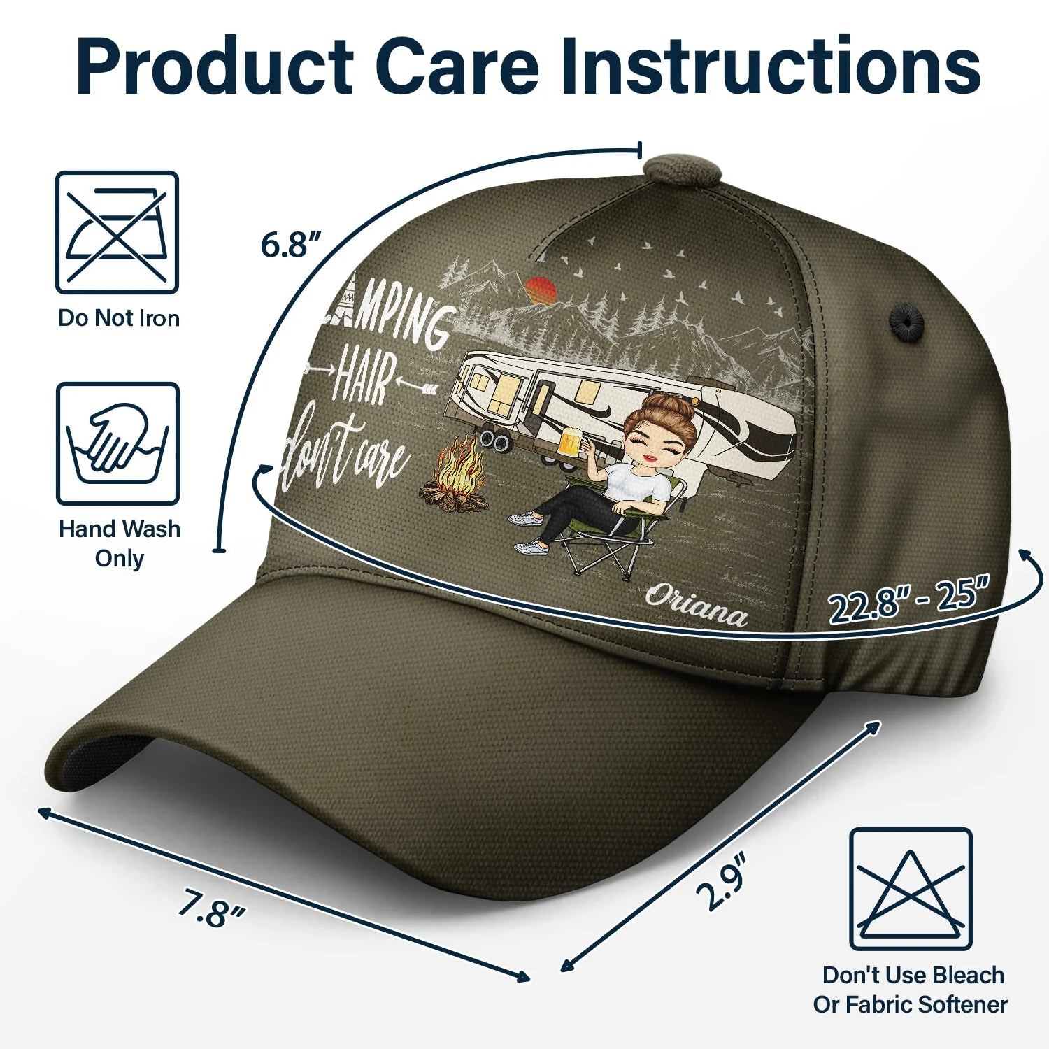 Camping Hair Don't Care - Gift For Camping Lovers, Campers, Women - Personalized Classic Cap - Image 6