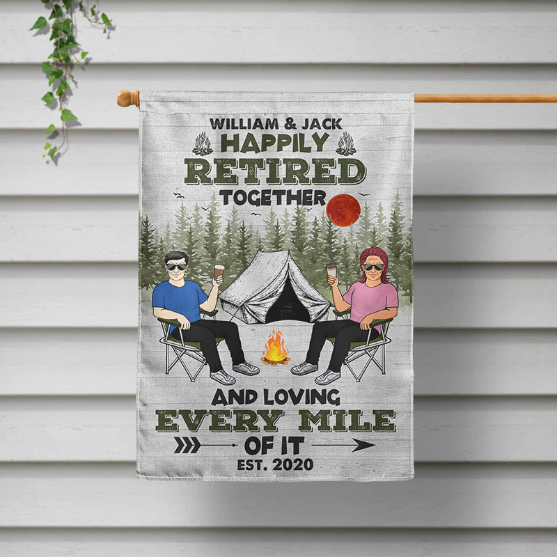 Camping Happily Retired Together - Personalized Custom Flag - Image 2