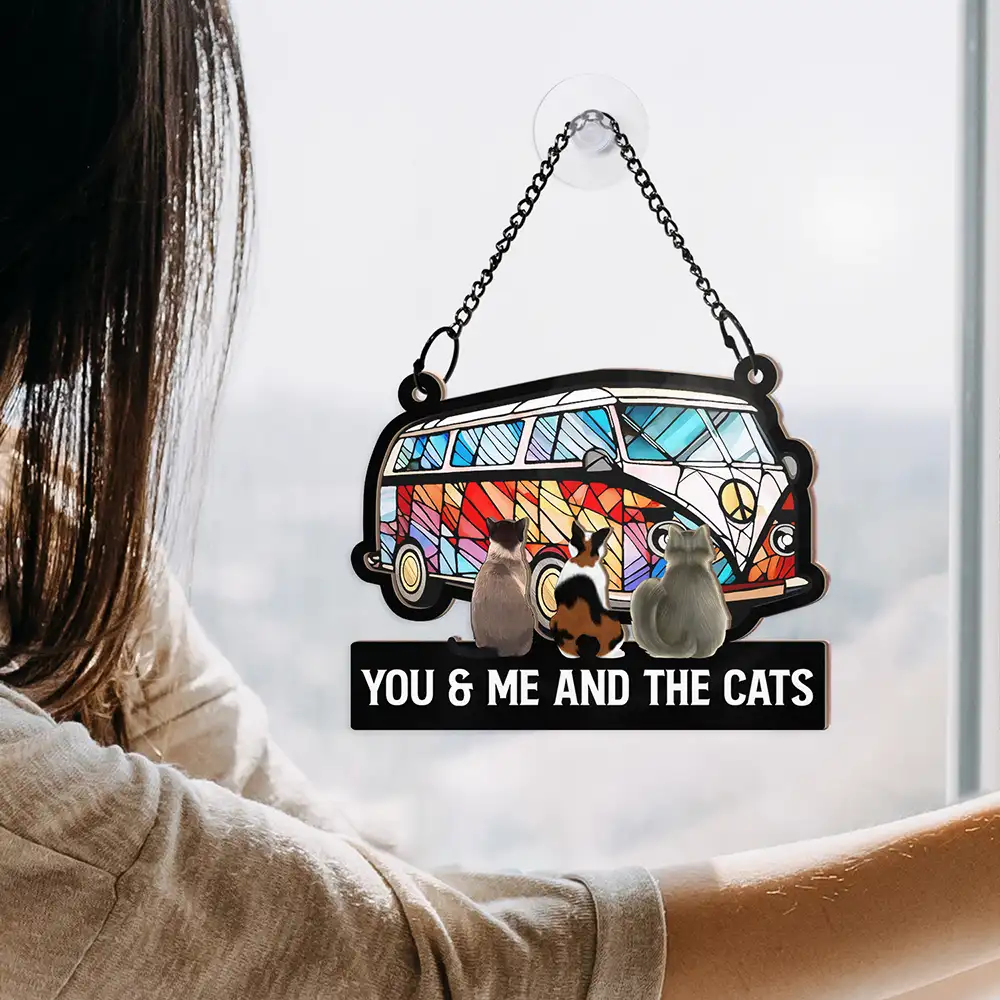 Camping Home Is Where We Park It, You And Me And The Cats - Personalized Window Hanging Suncatcher Ornament - Image 4