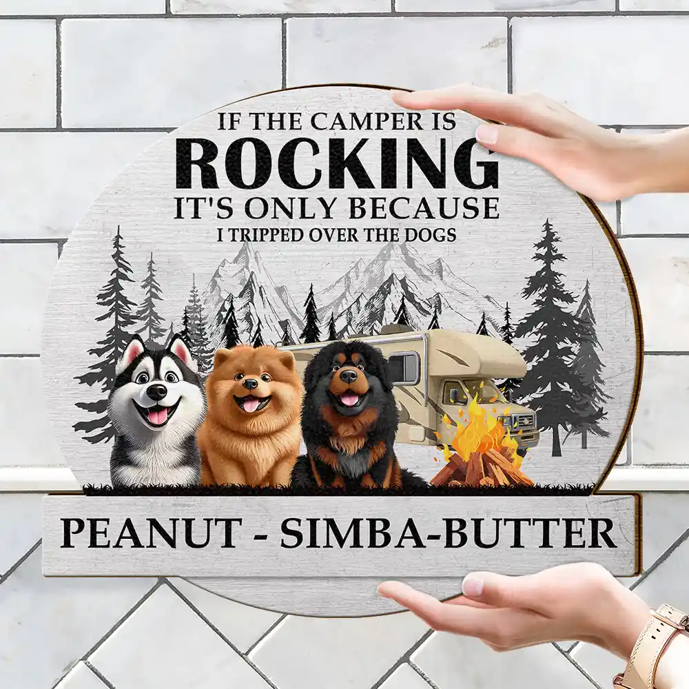 Camping I Tripped Over The Dog - Personalized Custom Shaped Wood Sign - Image 4