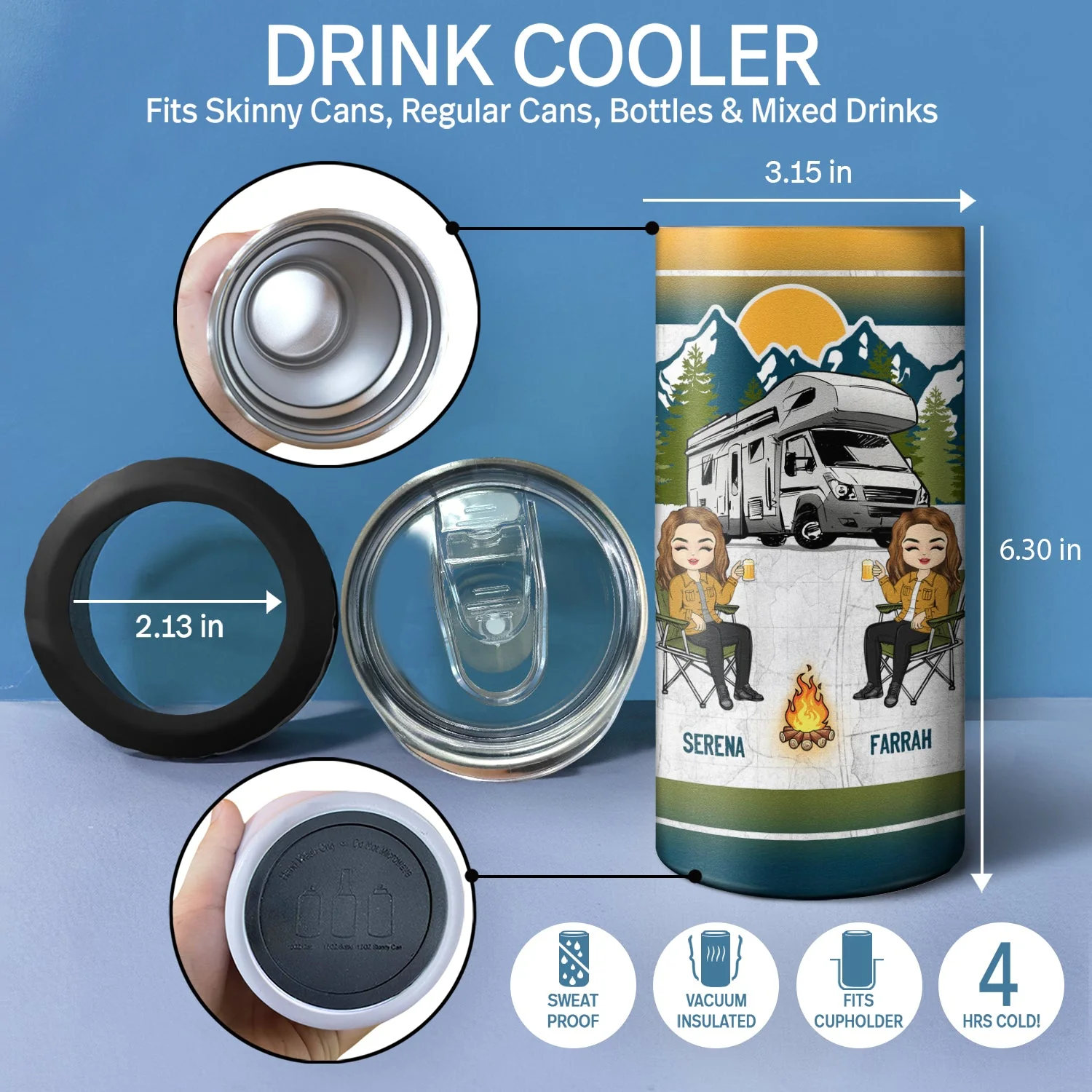 Camping If I'm Drunk - Gift For Bestie - Personalized Custom 4 In 1 Can Cooler Tumbler - Image 4