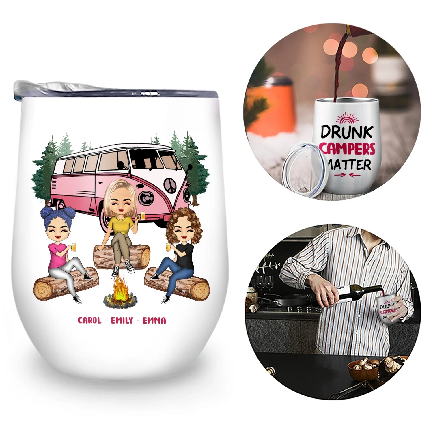 Camping If I'm Drunk It's My Friend's Fault - Gift For Bestie - Personalized Custom Wine Tumbler - Image 2