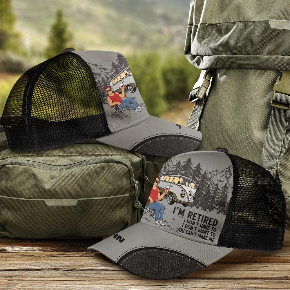 Camping I'm Retired I Don't Want To - Personalized Mesh-back Casual Cap - Image 2