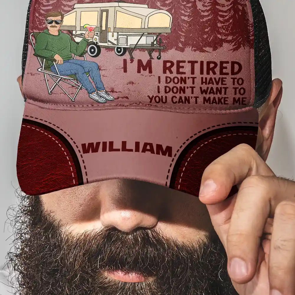 Camping I'm Retired I Don't Want To - Personalized Mesh-back Casual Cap - Image 3