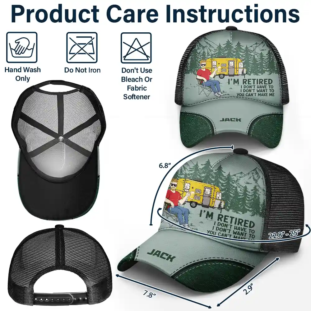 Camping I'm Retired I Don't Want To - Personalized Mesh-back Casual Cap - Image 4