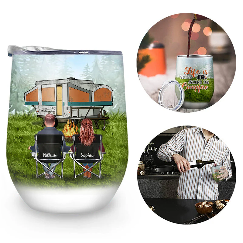 Camping Partner For Life - Gift For Camping Lover - Personalized Custom Wine Tumbler - Image 2