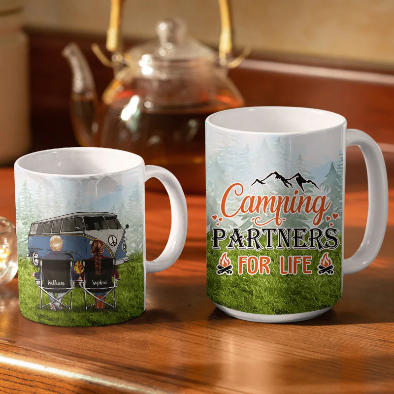 Camping Partner For Life - Gift For Camping Lovers - Personalized Custom White Edge-to-Edge Mug - Image 3