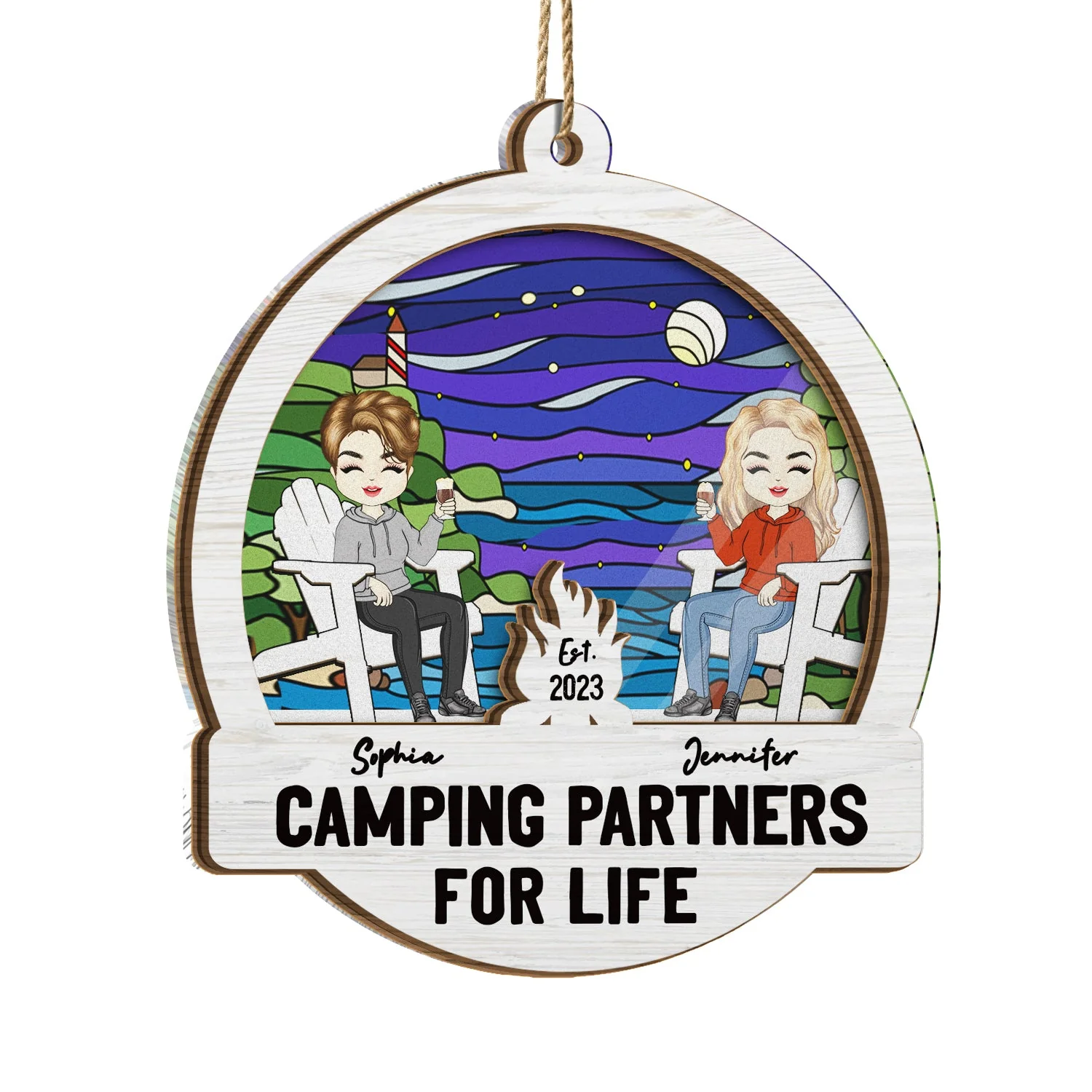 Camping Partners For Life - Christmas Gift For Couples - Personalized Suncatcher Ornament - Image 2