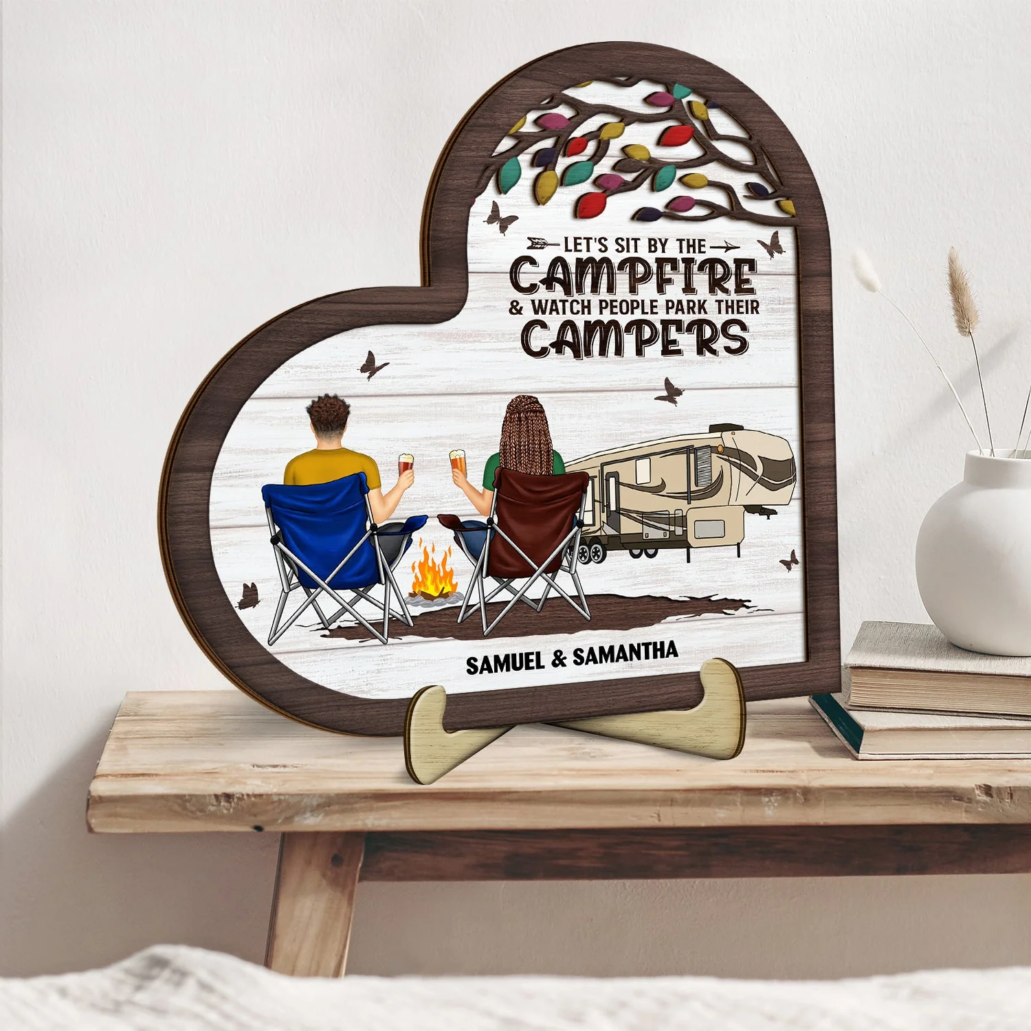 Camping Partners For Life - Gift For Camping Couples - Personalized 2-Layered Wooden Plaque With Stand - Image 2