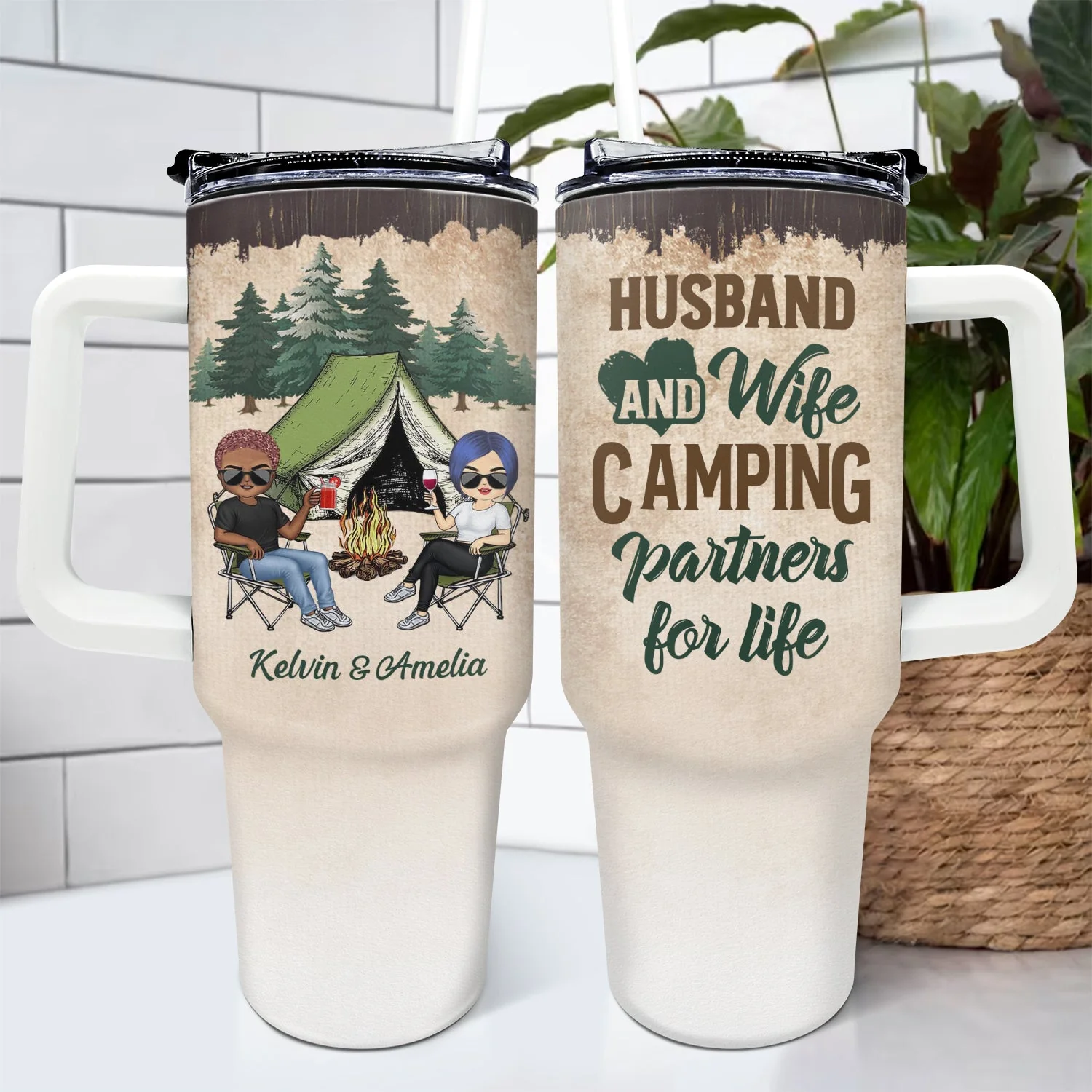 Camping Partners For Life - Gift For Couples, Husband, Wife - Personalized 40oz Tumbler With Straw - Image 4