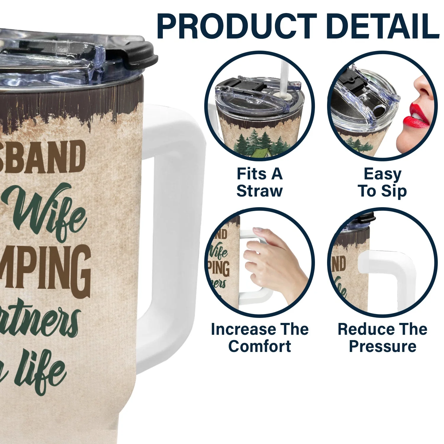 Camping Partners For Life - Gift For Couples, Husband, Wife - Personalized 40oz Tumbler With Straw - Image 5