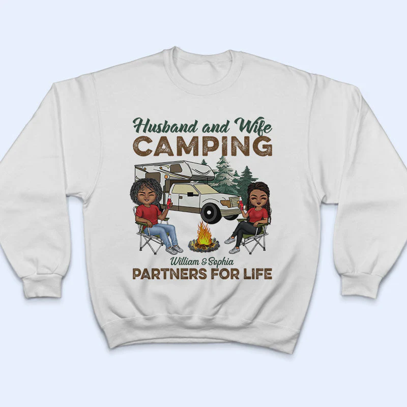 Camping Partners For Life Husband Wife - Couple Gift - Personalized Custom T Shirt - Image 3