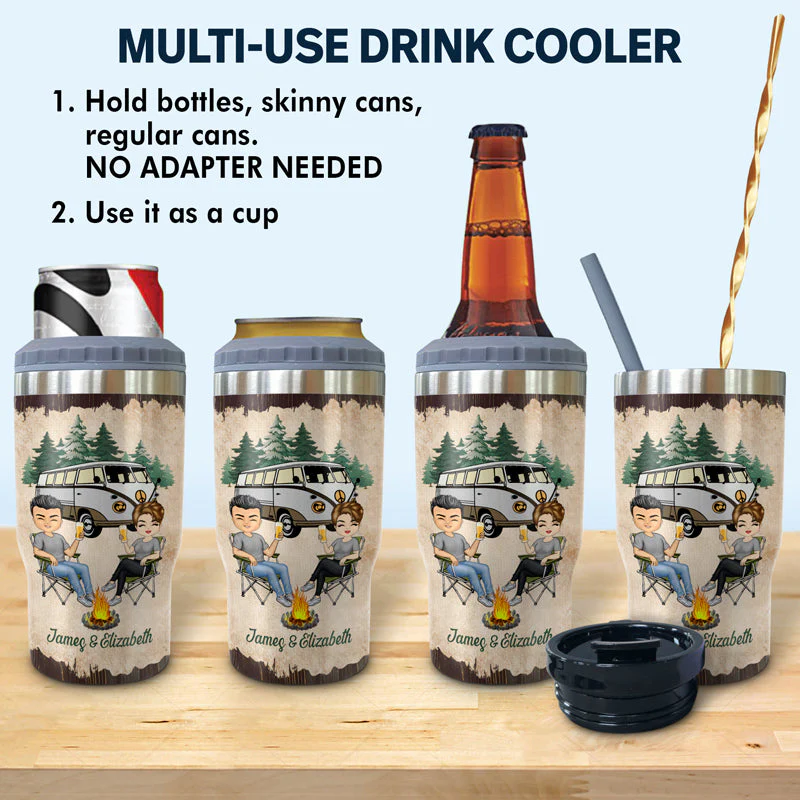 Camping Partners For Life Husband Wife - Couple Gift - Personalized Custom Triple 3 In 1 Can Cooler - Image 2