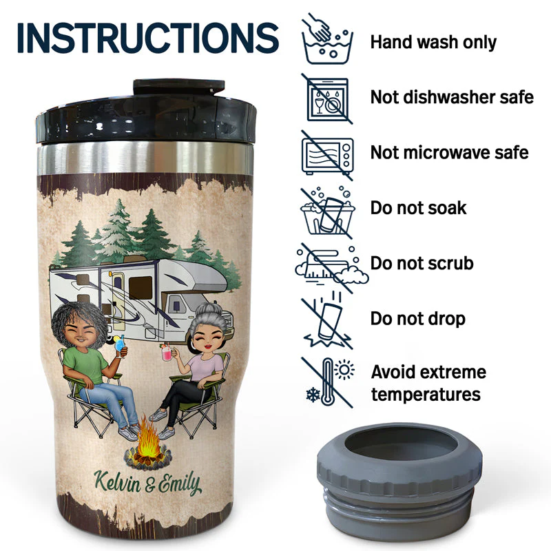 Camping Partners For Life Husband Wife - Couple Gift - Personalized Custom Triple 3 In 1 Can Cooler - Image 5