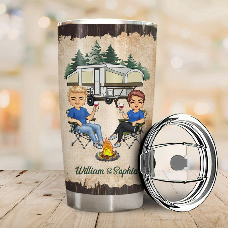 Camping Partners For Life Husband Wife - Couple Gift - Personalized Custom Tumbler - Image 2