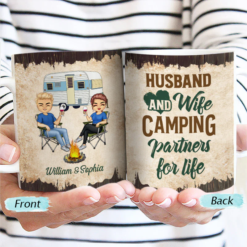 Camping Partners For Life Husband Wife - Couple Gift - Personalized Custom White Edge-to-Edge Mug - Image 2