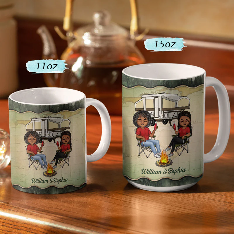 Camping Partners For Life Husband Wife Forest - Couple Gift - Personalized Custom White Edge-to-Edge Mug - Image 3