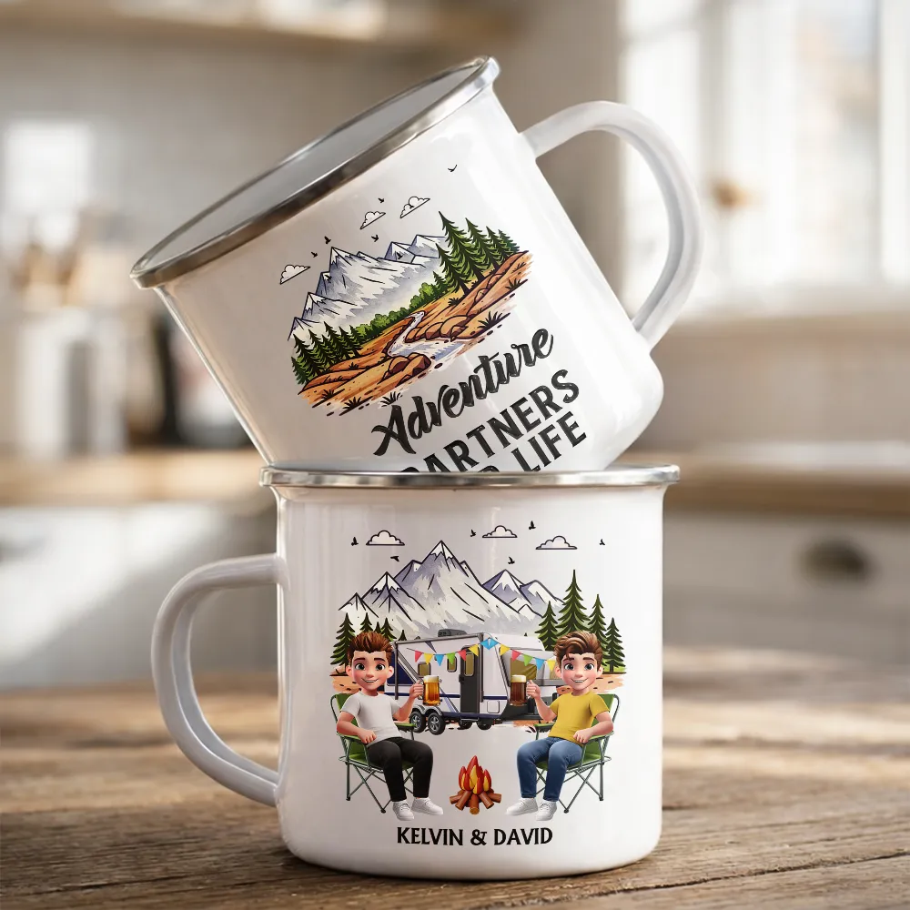 Camping Partners For Life - Personalized Enamel Mug - Image 2