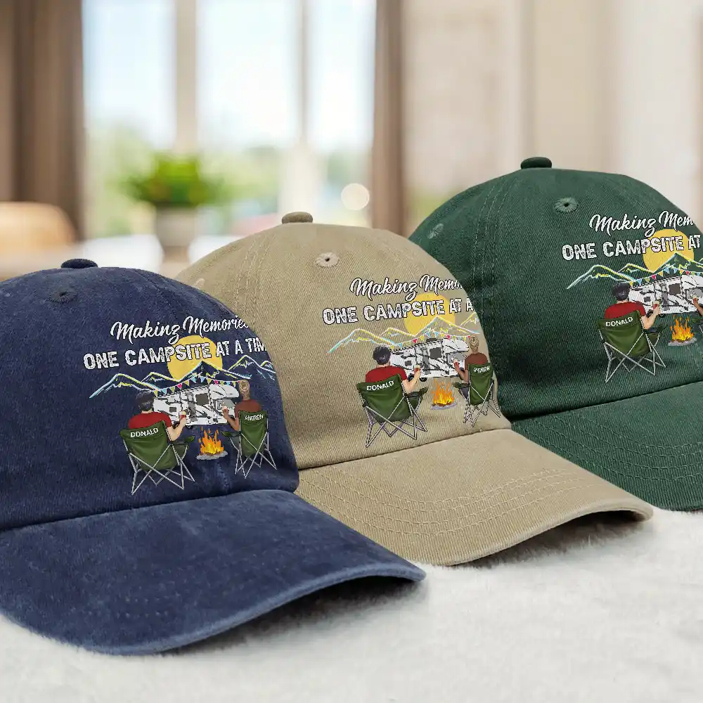 Camping Partners For Life - Personalized Vintage Washed Denim Cap - Image 3