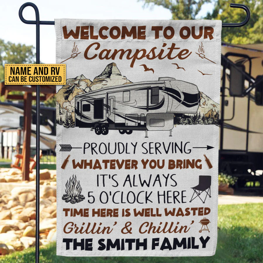 Camping Proudly Serving Whatever You Bring Custom Flag - Image 3