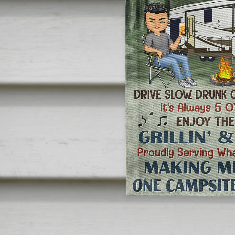 Camping Rules Drive Slow Drunk Campers Matter Chibi Couple - Camping Gift - Personalized Custom Flag - Image 4
