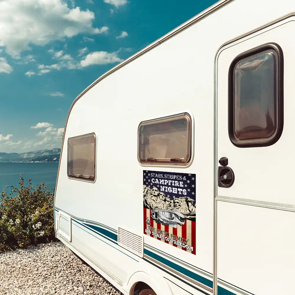 Camping Stars Stripes And Campfire Nights - Personalized Decor Decal - Image 3