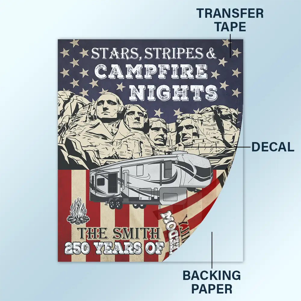 Camping Stars Stripes And Campfire Nights - Personalized Decor Decal - Image 4