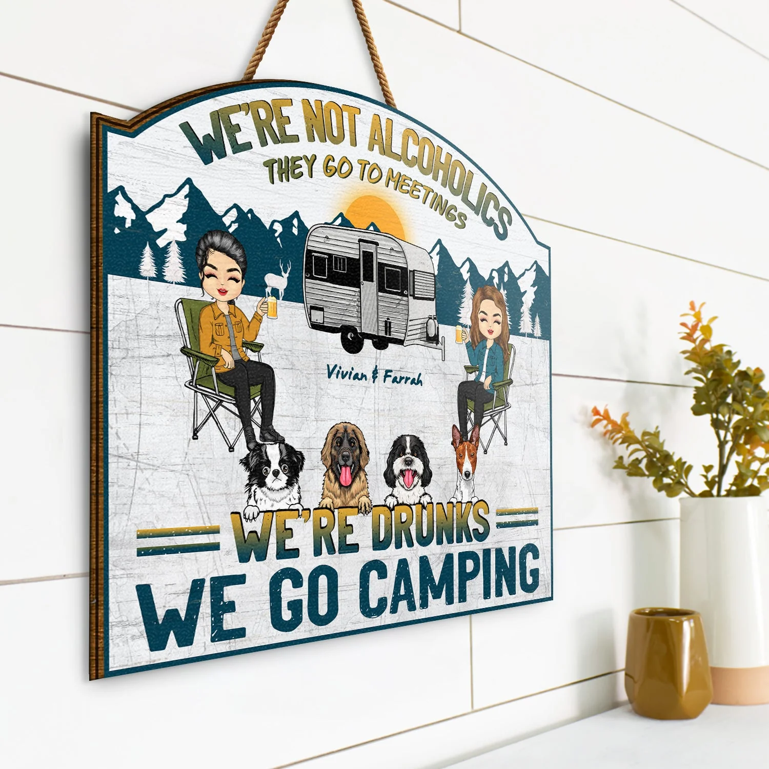 Camping We're Drunks Dog Cat - Gift For Couples - Personalized Custom Shaped Wood Sign - Image 2