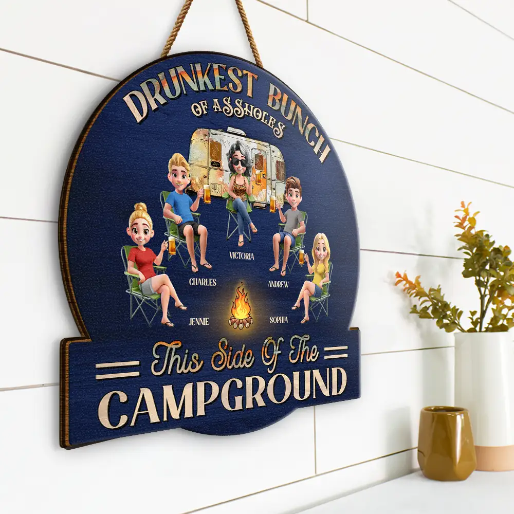Camping We're Drunks - Personalized Custom Shaped Wood Sign - Image 2