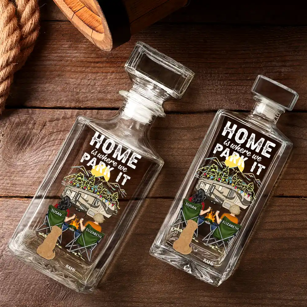 Camping You And Me And The Dogs - Personalized Square Whiskey Bottle - Image 3