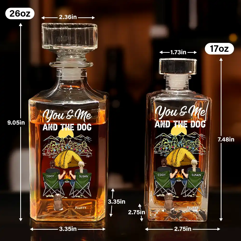 Camping You And Me And The Dogs - Personalized Square Whiskey Bottle - Image 5