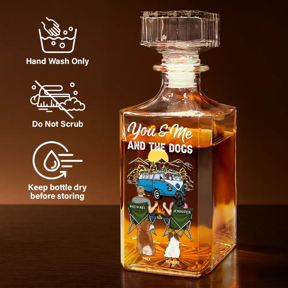 Camping You And Me And The Dogs - Personalized Square Whiskey Bottle - Image 6
