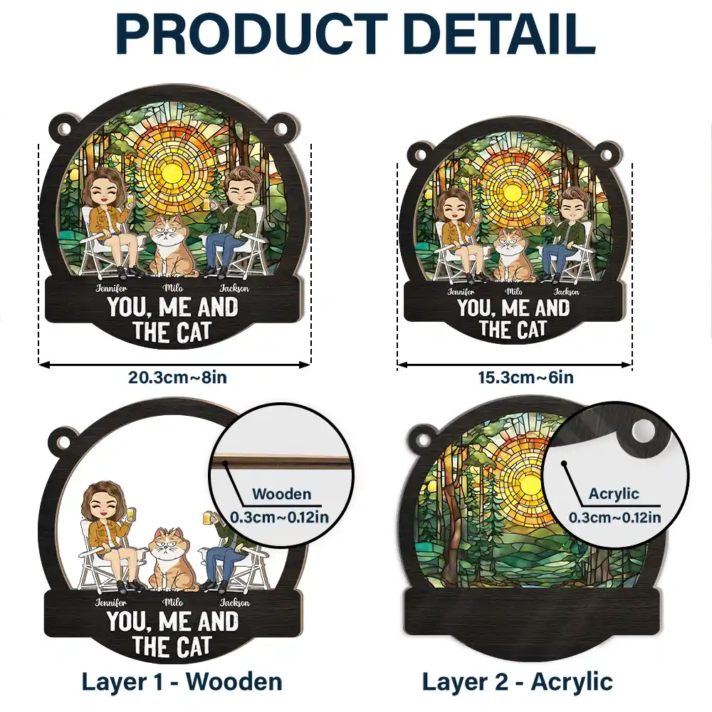 Camping You, Me And The Cats - Personalized Window Hanging Suncatcher Ornament - Image 5